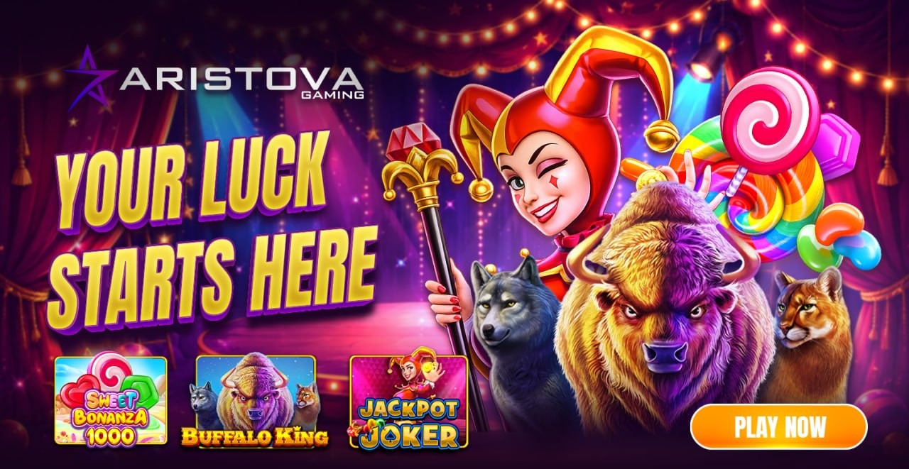 Aristova Gaming artwork featuring joker, buffalo, wolf and candy themes